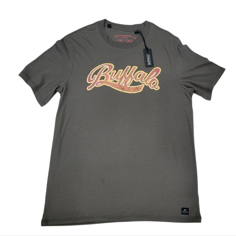 BUFFALO David Bitton Cotton Logo Tee Vintage Wash Brown Crewneck T-shirt Men's L - Picture 2 of 16